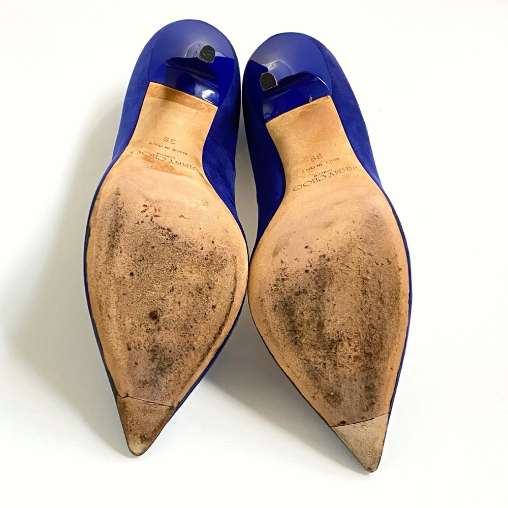 JIMMY CHOO BRIGHT BLUE SUEDE ANOUK POINTY TOE HEELS 120mm PUMPS - Picture 9 of 11